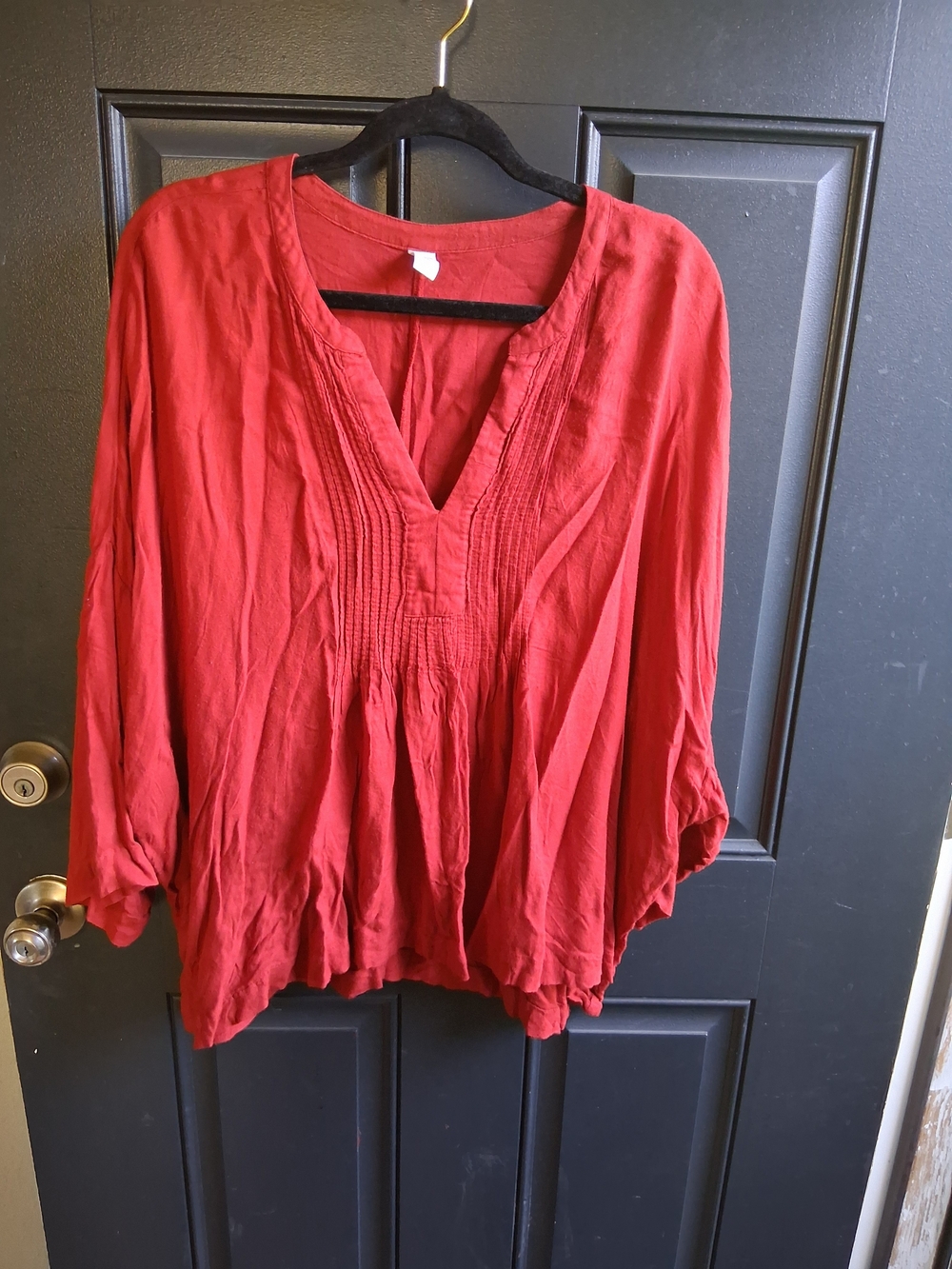 Old Navy Red Peasant Blouse with Pintuck V-Neck